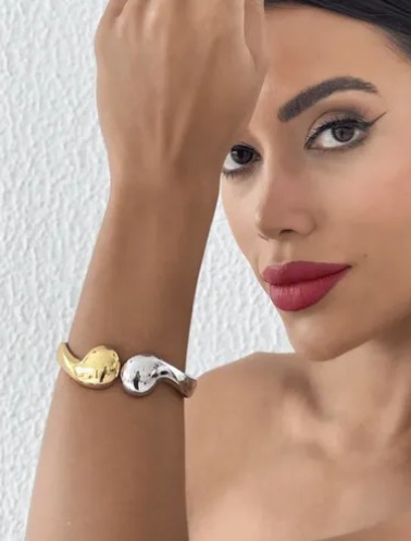 BRACELETE GOTA MÁXI / PRATA E DOURADO - VERNIZ ITALIANO - Imagem 2