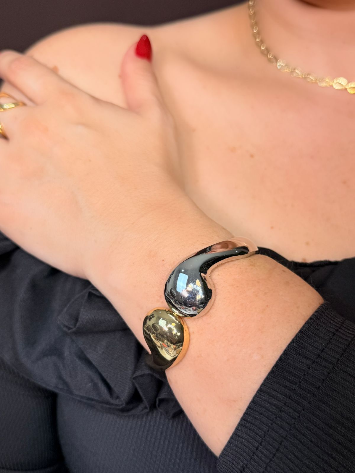 BRACELETE GOTA MÁXI / PRATA E DOURADO - VERNIZ ITALIANO