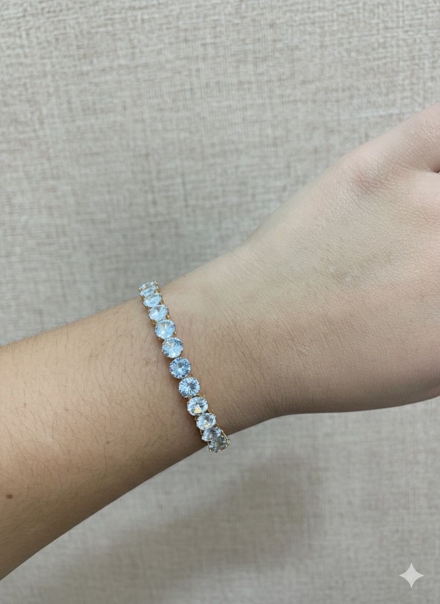 BRACELETE DE RIVIEIRA DOURADO PEDRA REDONDA