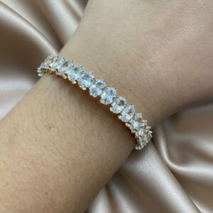 BRACELETE DE RIVIEIRA DOURADA PEDRA OVAL