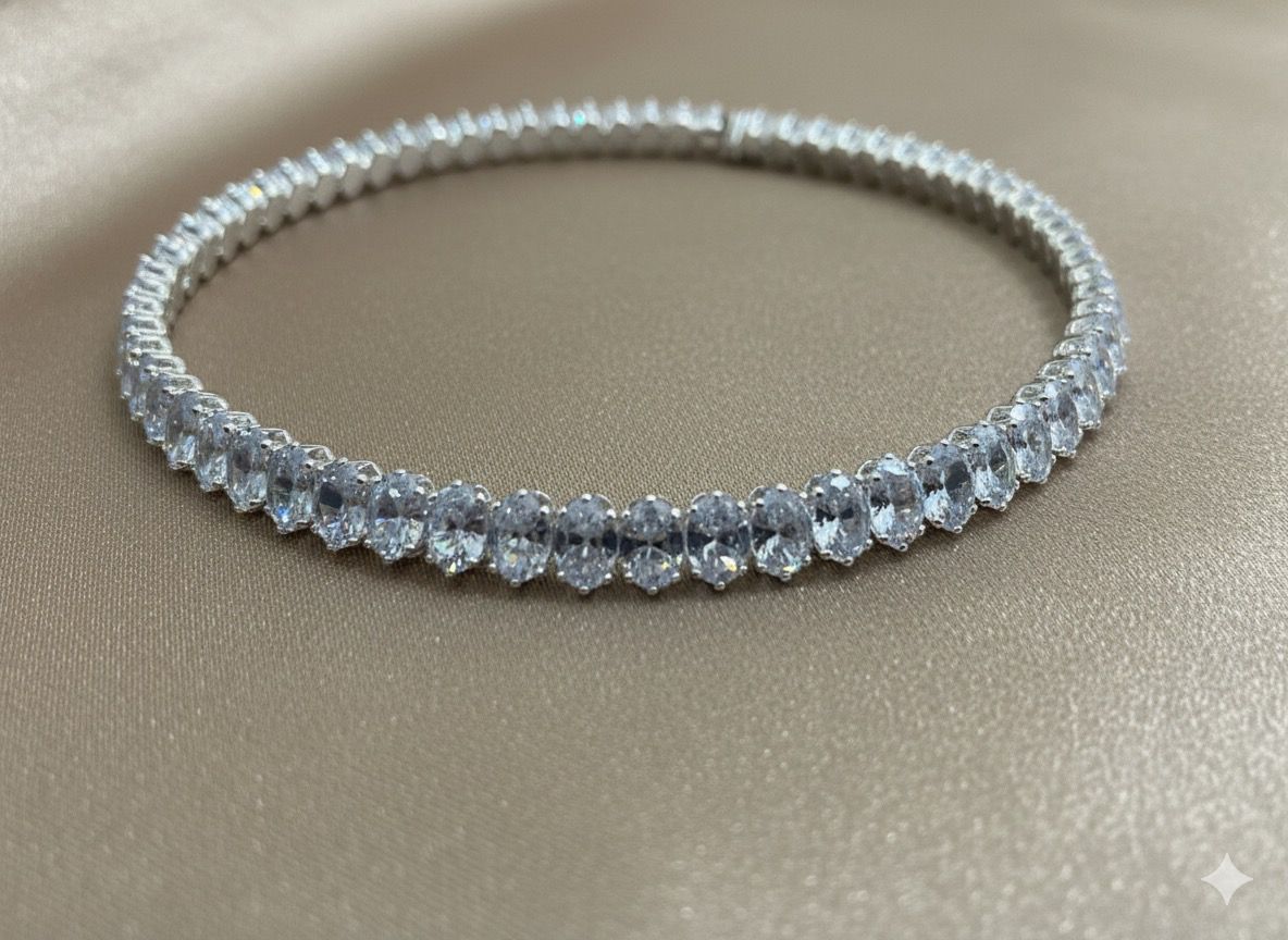 CHOKER DE RIVIEIRA PRATA COM PEDRAS OVAIS