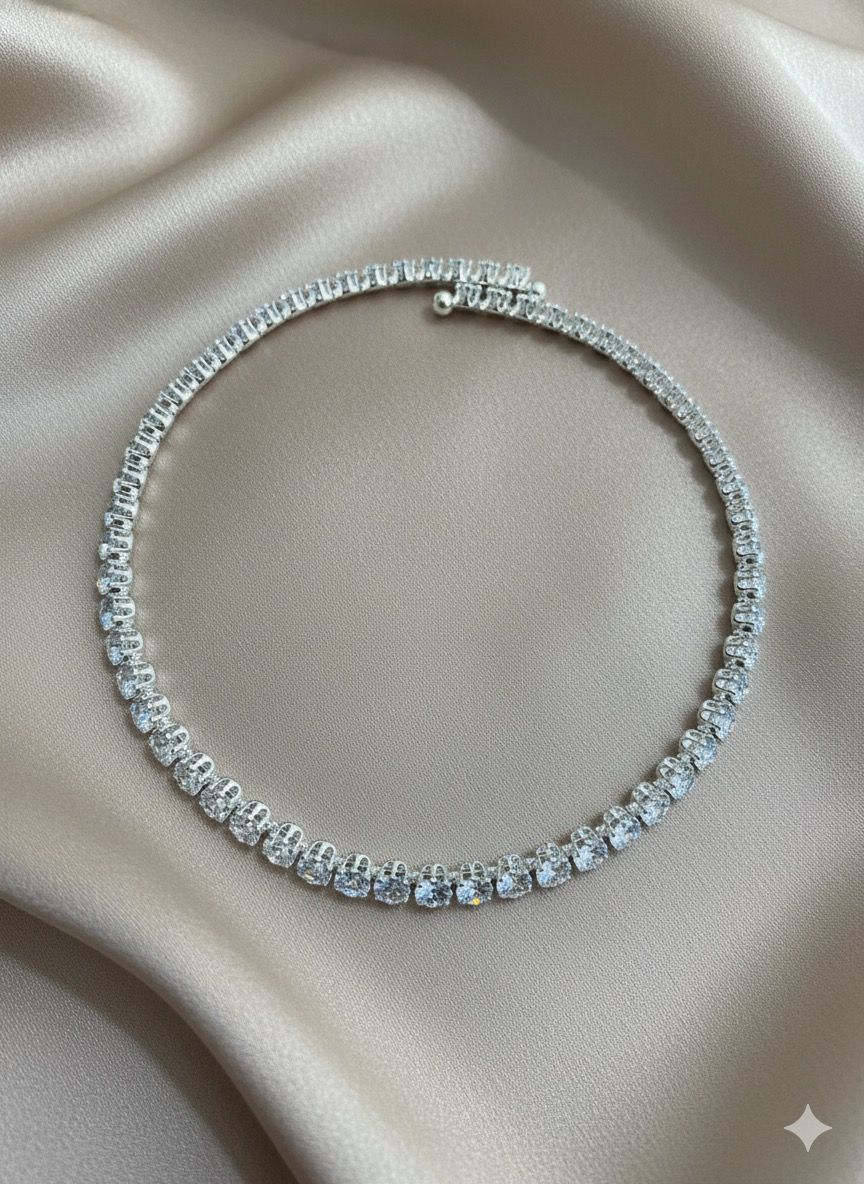CHOKER DE RIVIEIRA PRATA COM PEDRAS REDONDAS