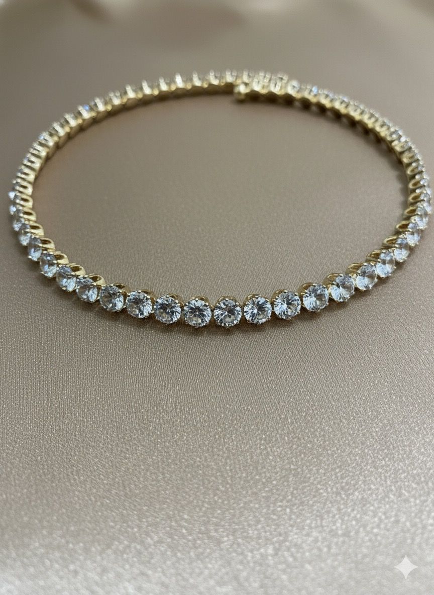 CHOKER DE RIVIEIRA DOURADA COM PEDRAS REDONDAS - Imagem 2
