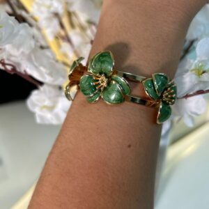 BRACELETE DUPLO FLOR VERDE ESMALTADO