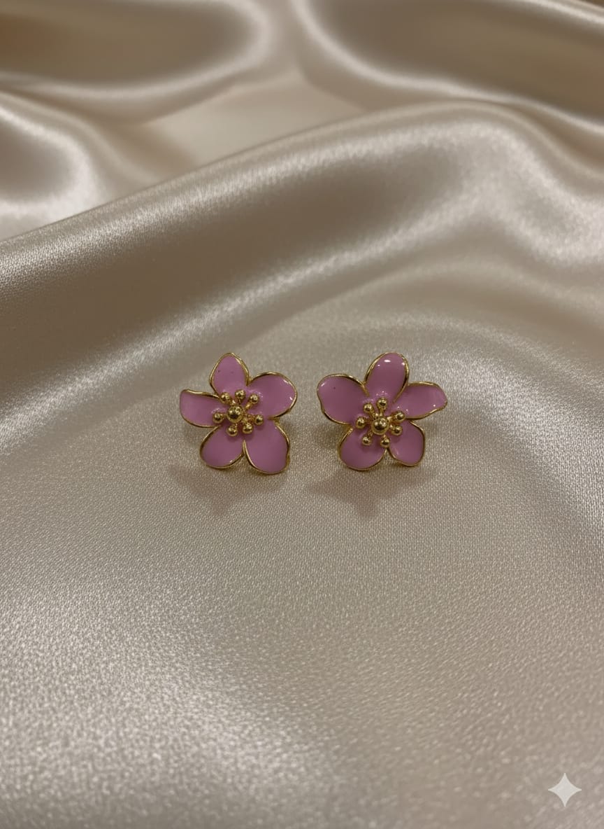BRINCO ESMALTADO FLOR PINK GOLD