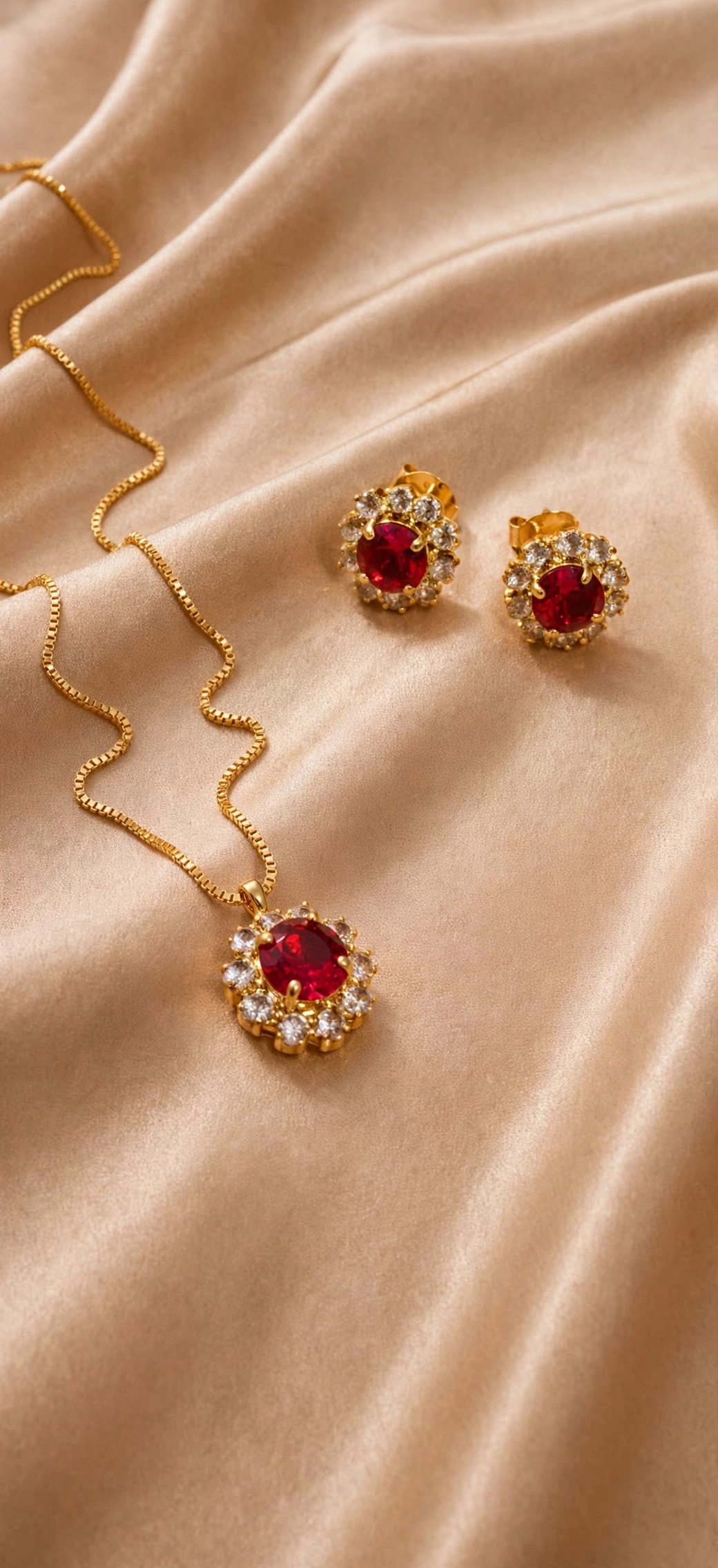 CONJUNTO PONTO DE LUZ VERMELHO BANHADO A OURO 18K