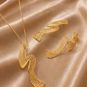CONJUNTO COLAR E BRINCO ORGÂNICO ONDA 18K