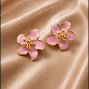BRINCO ESMALTADO FLOR PINK GOLD