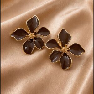 BRINCO DE FLOR MARROM BANHADO A OURO 18K