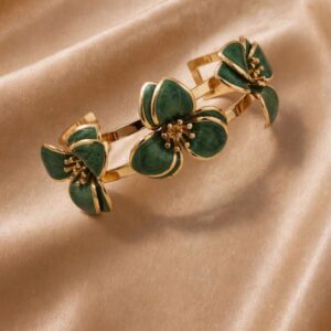 BRACELETE DUPLO FLOR VERDE ESMALTADO