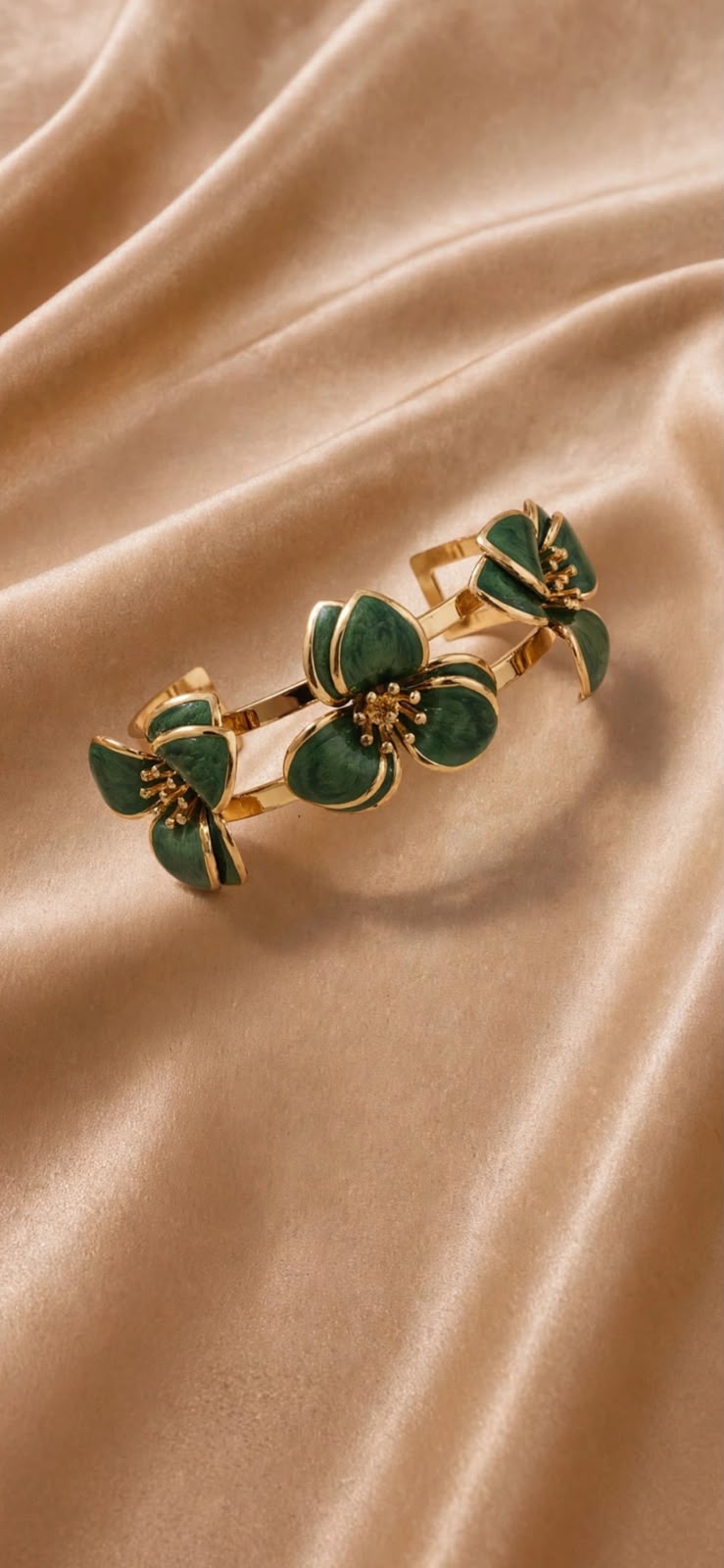 BRACELETE DUPLO FLOR VERDE ESMALTADO