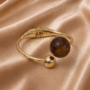 BRACELETE DOURADO COM ESFERA MARROM
